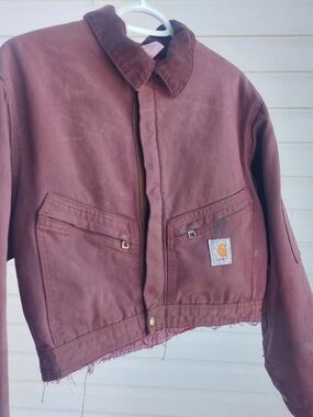 Carhartt Maroon Work Jacket - Cropped Canvas Unisex Women Men Custom No Zip Red